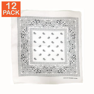 White Paisley Bandanas (pack of 12)