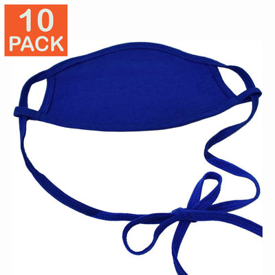 10 X 100% Cotton Antimicrobial Triple Layer Adjustable Mask - Blue