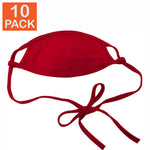 10 X Masque d'ajustement triple couche antimicrobien  100% Coton - Rouge