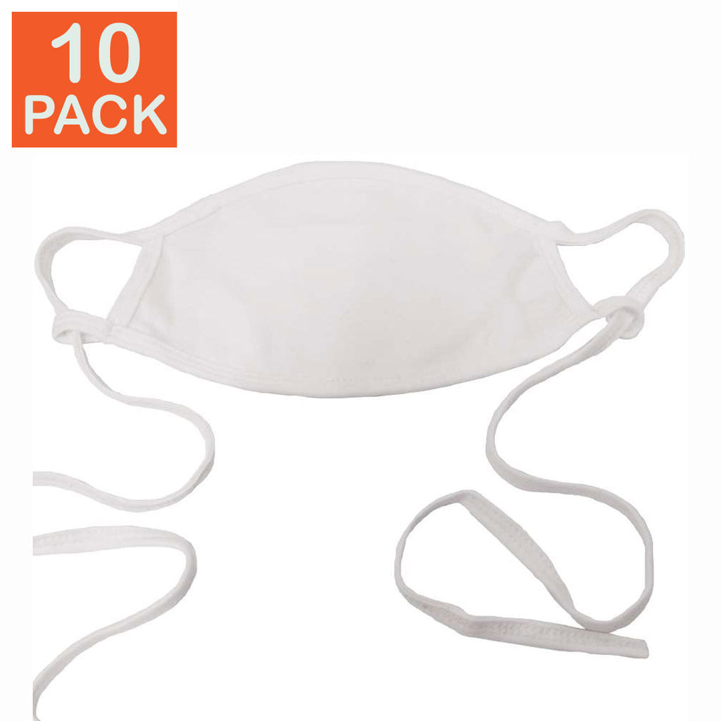 10 X 100% Cotton Antimicrobial Triple Layer Adjustable Mask - White