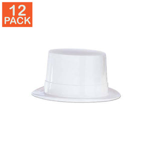 Chapeau haut de forme en plastique blanc (paquet de 12)