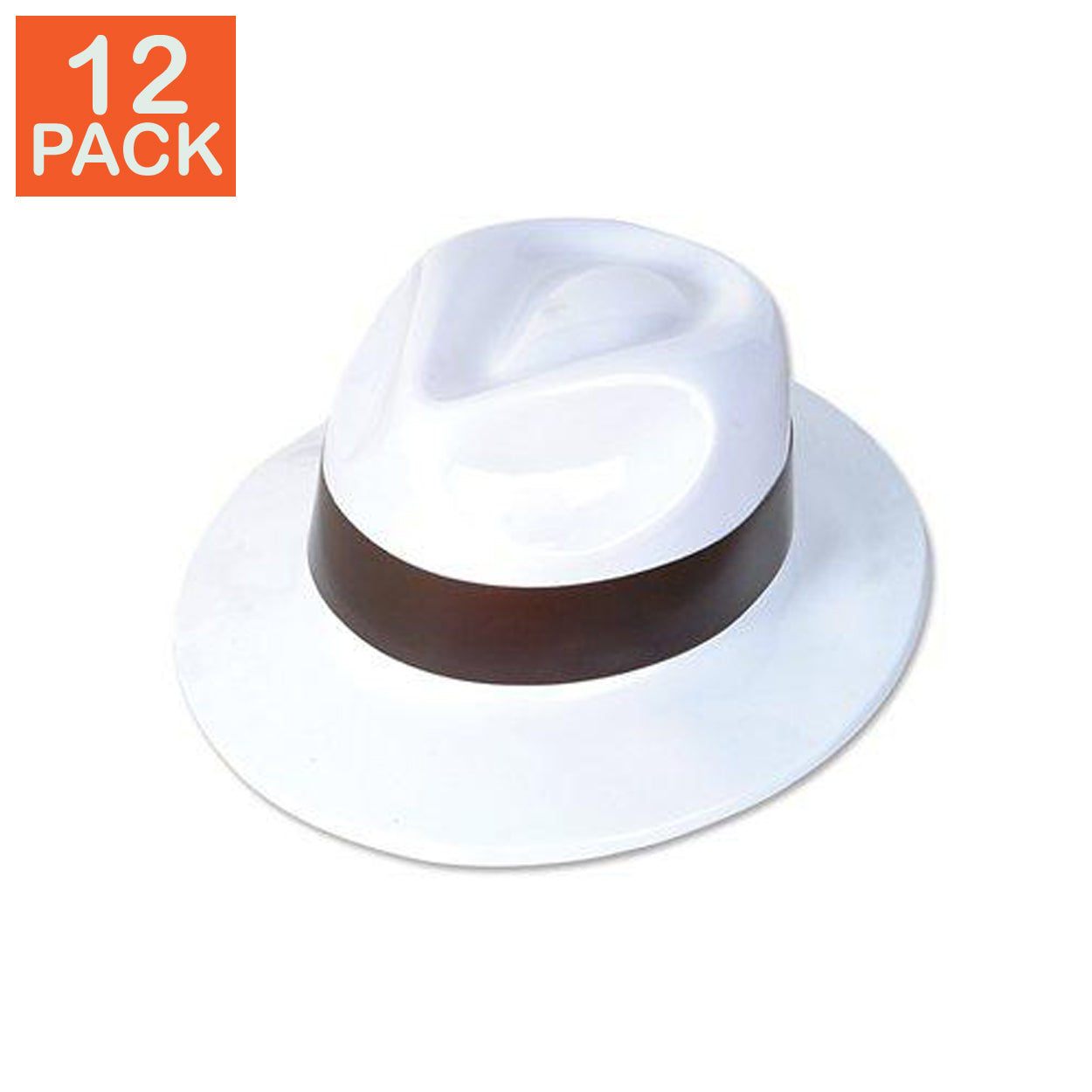White Plastic Gangster Hat (Pack of 12)