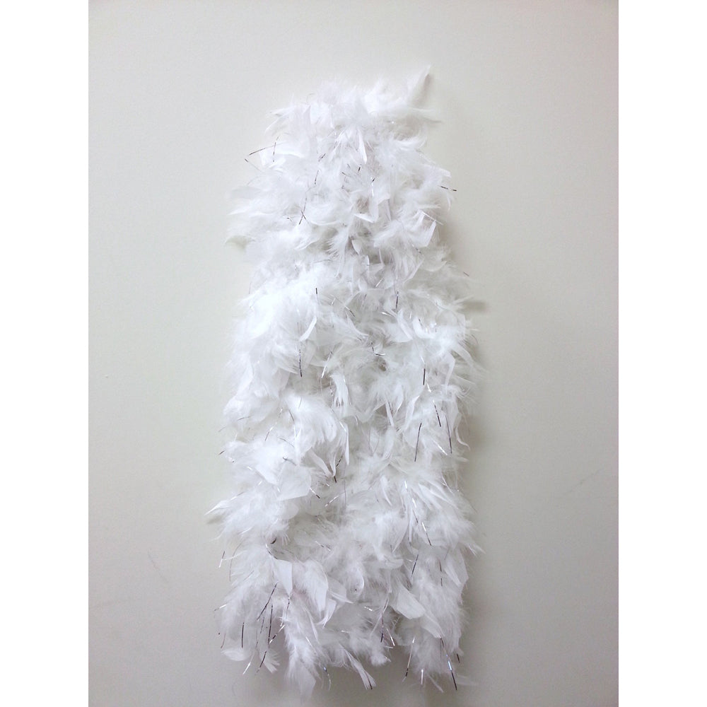 6' 60 gram White Feather Boa w/Silver Tinsel